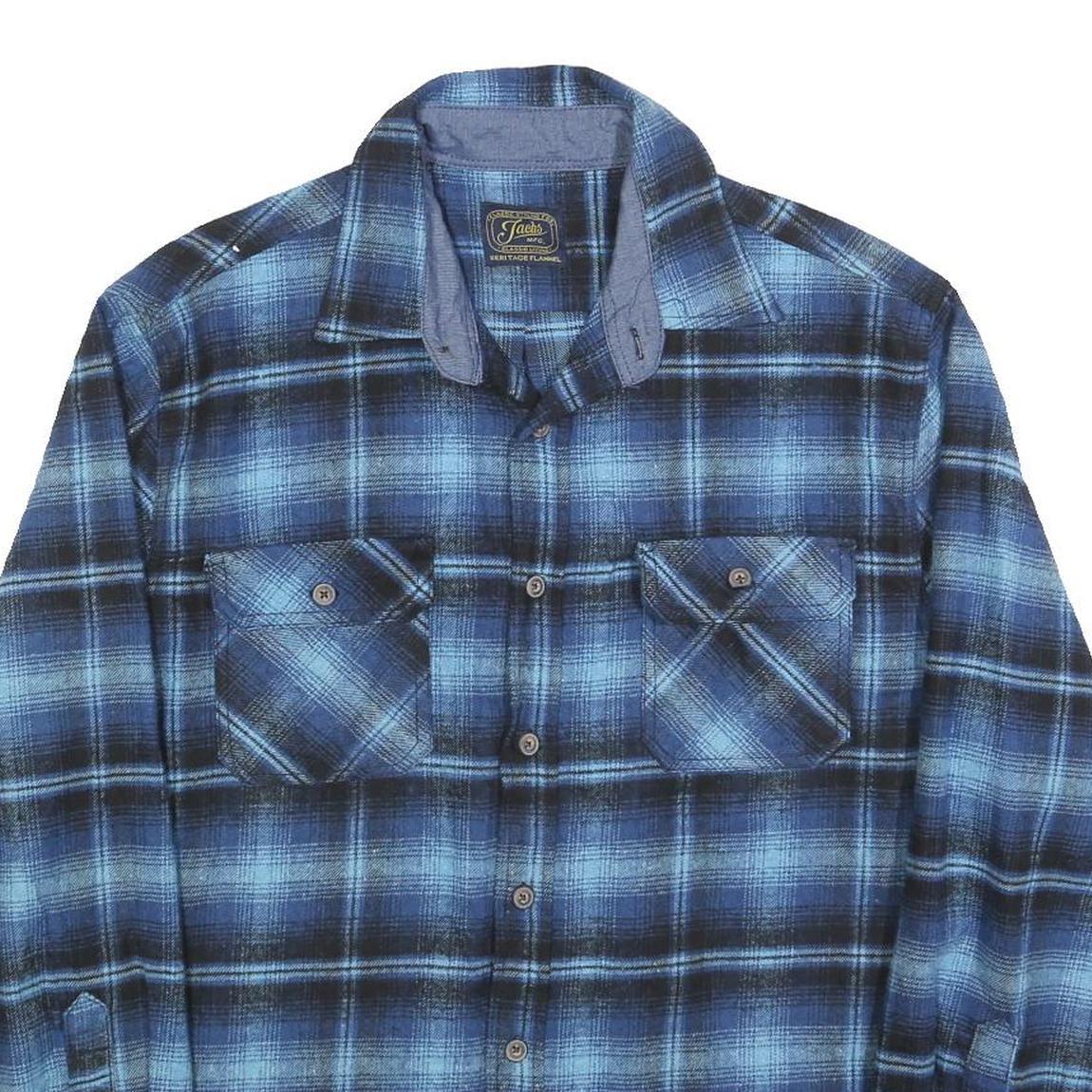 JACHS Mens Blue & Black Heritage Flannel Shirt XL Classic Plaid Cotton Style