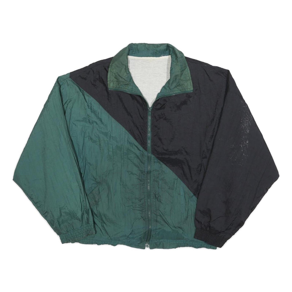 Mens Black & Green Colourblock Jacket XL Polyester Blend Zip Overcoat Plain