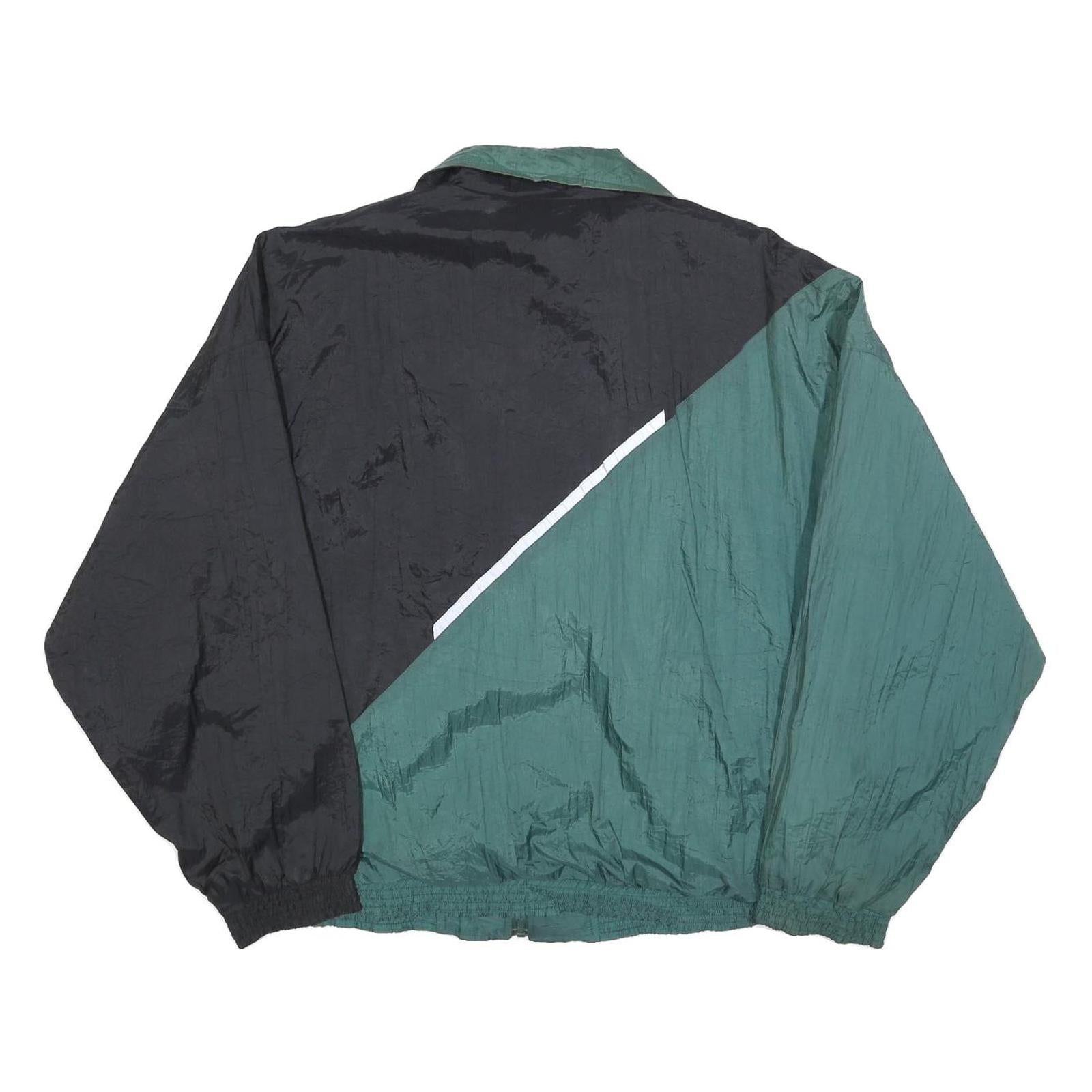Mens Black & Green Colourblock Jacket XL Polyester Blend Zip Overcoat Plain