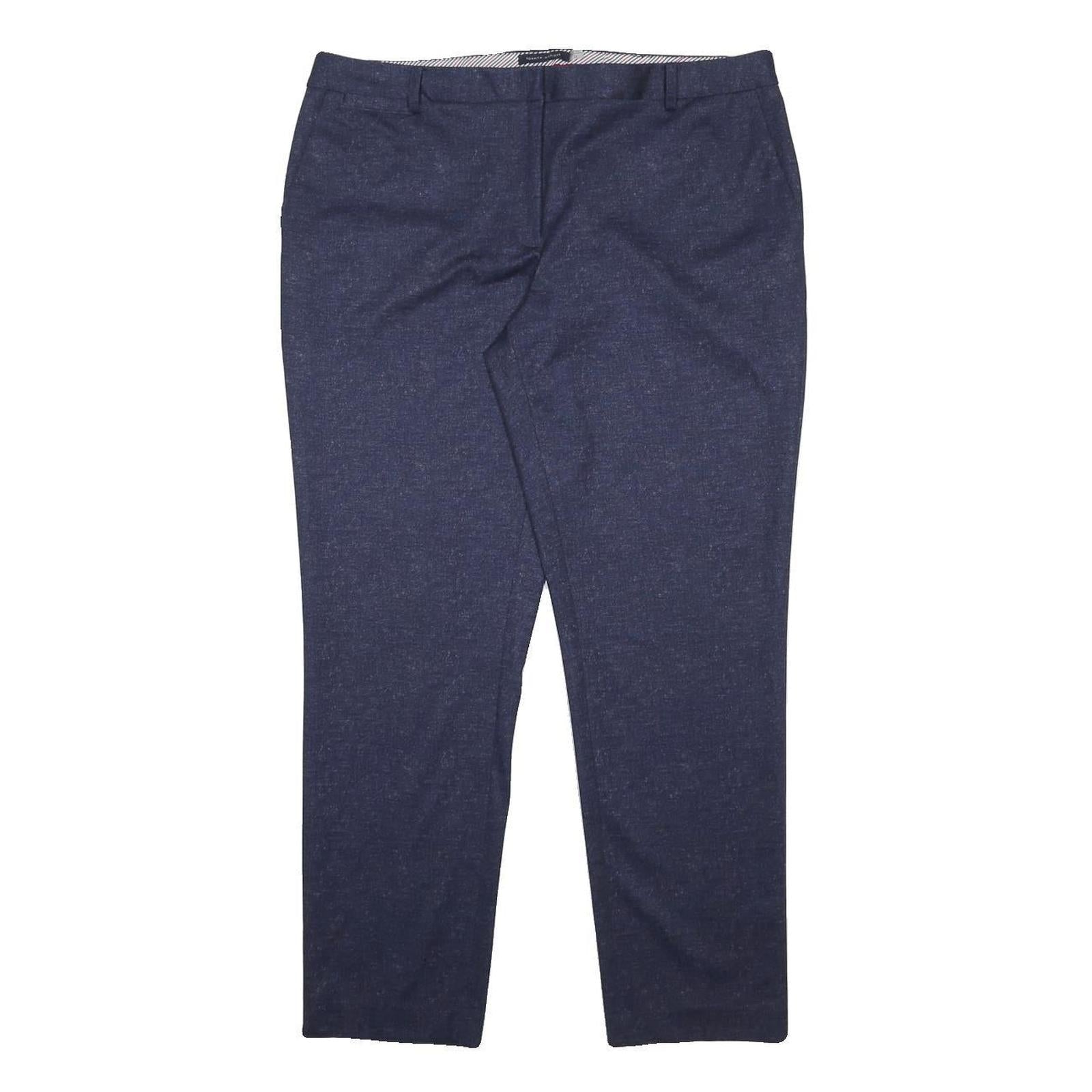 TOMMY HILFIGER Womens Cotton Blend Navy Slim Trousers W36 L29 Stylish