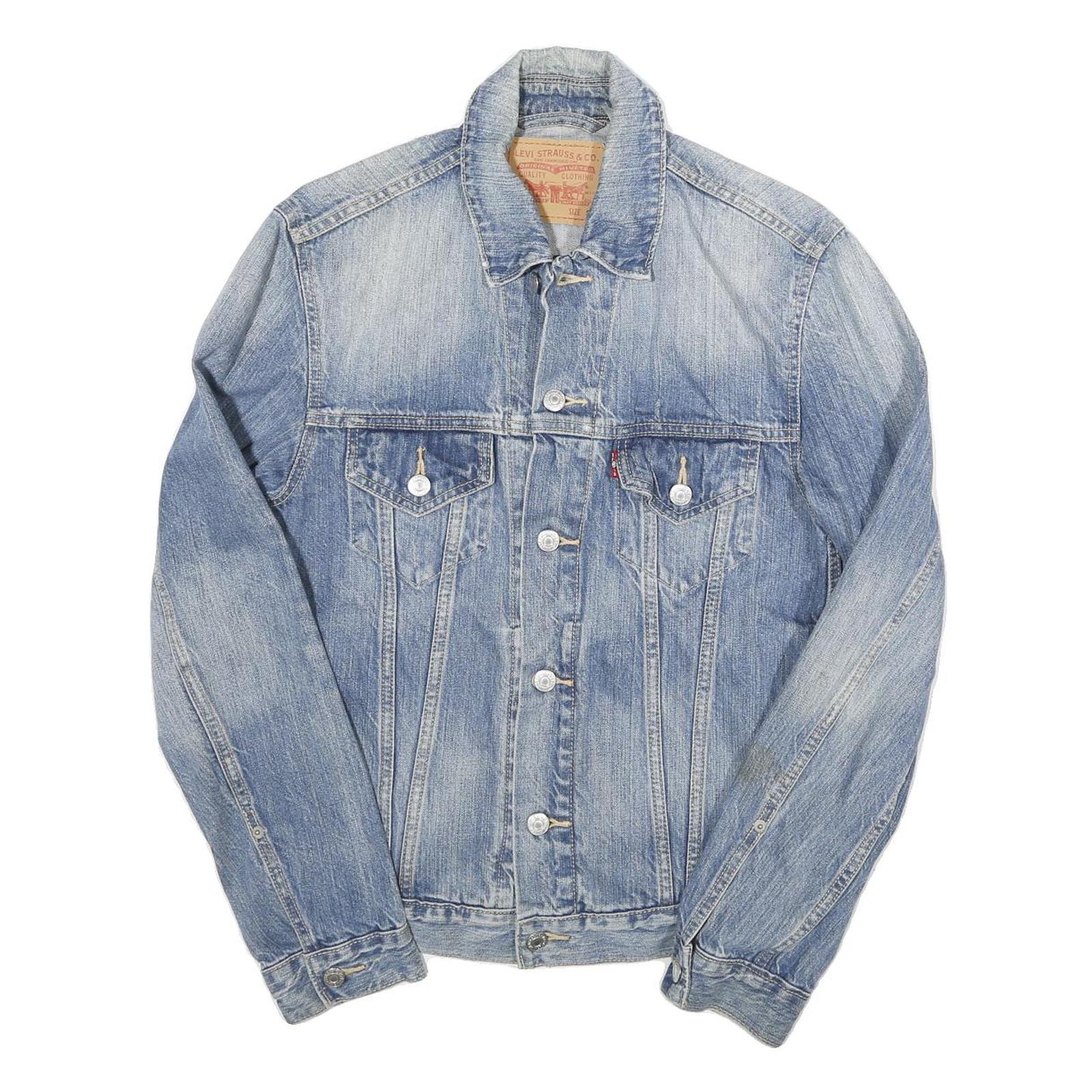 LEVI'S Mens Blue Denim Jacket S Cotton Blend Button Closure Classic Fit Casual