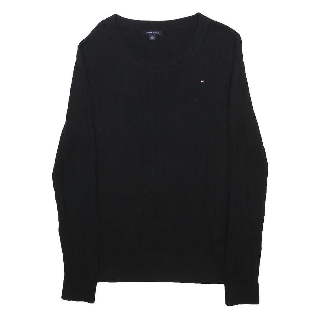 TOMMY HILFIGER Womens Black Cotton Patterned Crew Neck Jumper XL Classic Fit