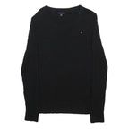 TOMMY HILFIGER Womens Black Cotton Patterned Crew Neck Jumper XL Classic Fit