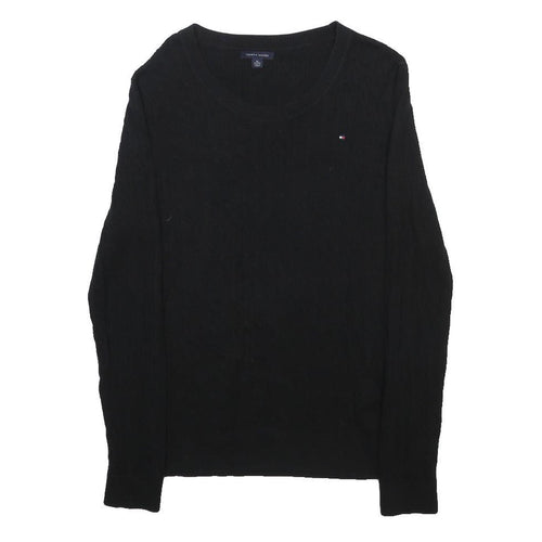 TOMMY HILFIGER Womens Black Cotton Patterned Crew Neck Jumper XL Classic Fit