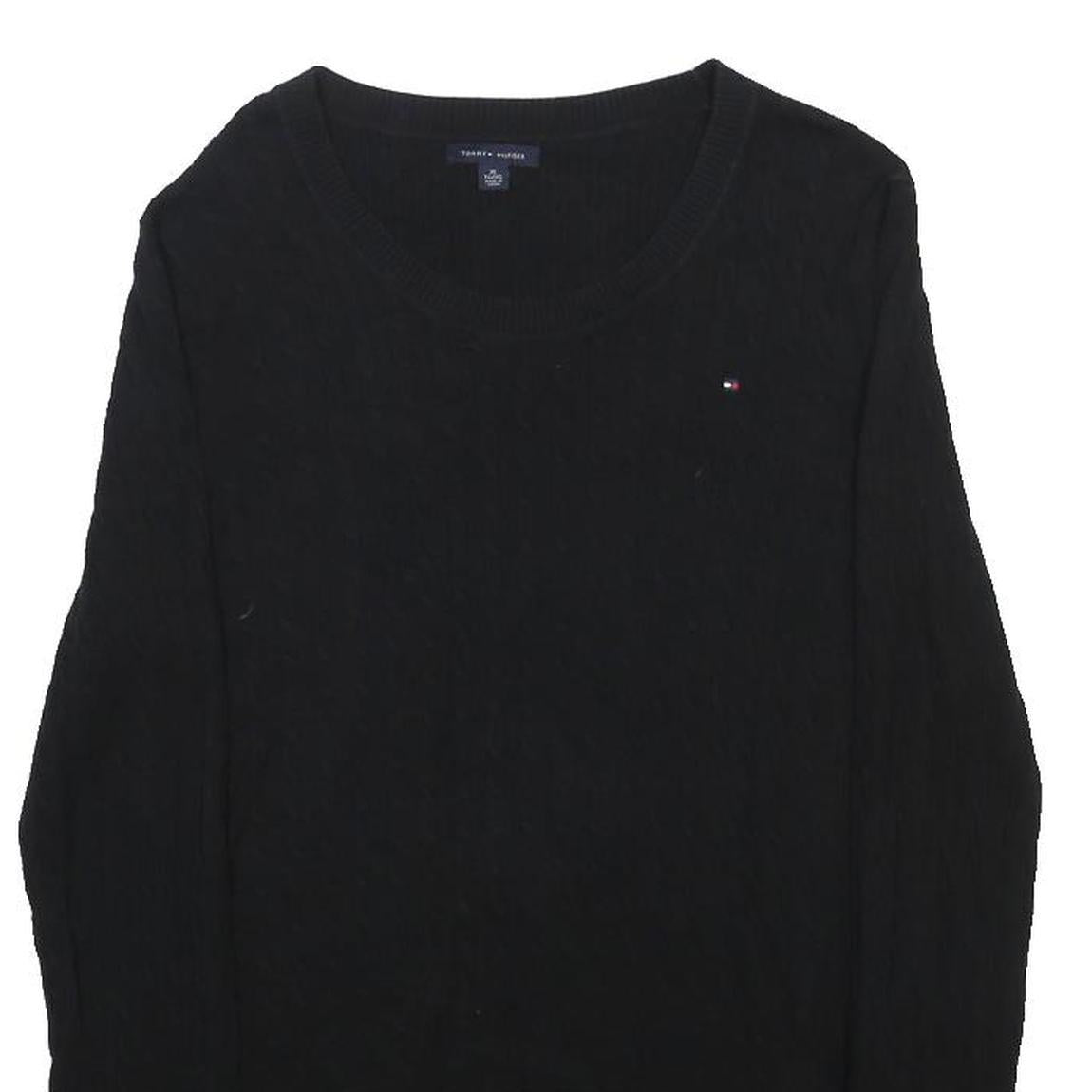 TOMMY HILFIGER Womens Black Cotton Patterned Crew Neck Jumper XL Classic Fit