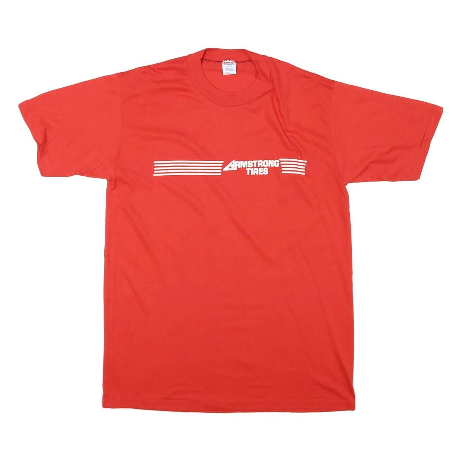 JERZEES Single Stitch Mens Red Armstrong Tires T-Shirt L Short Sleeve Crew Neck