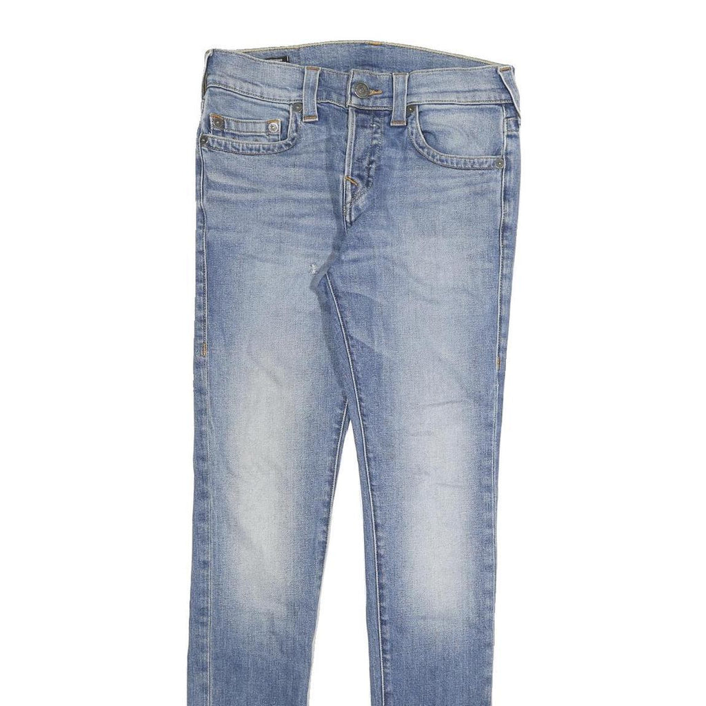 TRUE RELIGION Mens Slim Blue Denim Light W29 L33 Zip Pockets Cotton Blend Jeans