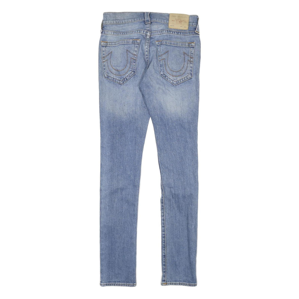 TRUE RELIGION Mens Slim Blue Denim Light W29 L33 Zip Pockets Cotton Blend Jeans