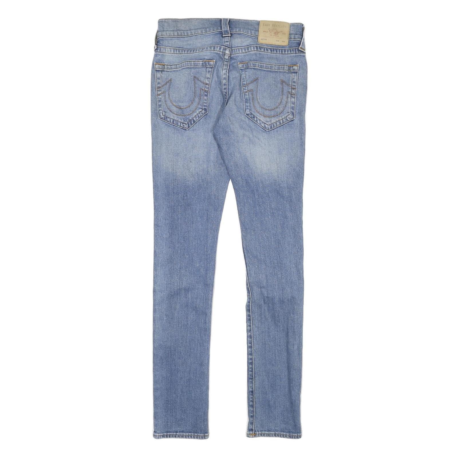 TRUE RELIGION Mens Slim Blue Denim Light W29 L33 Zip Pockets Cotton Blend Jeans