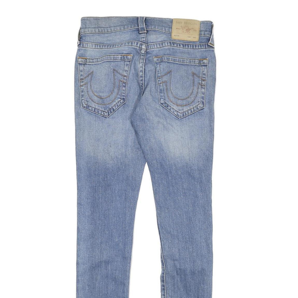 TRUE RELIGION Mens Slim Blue Denim Light W29 L33 Zip Pockets Cotton Blend Jeans