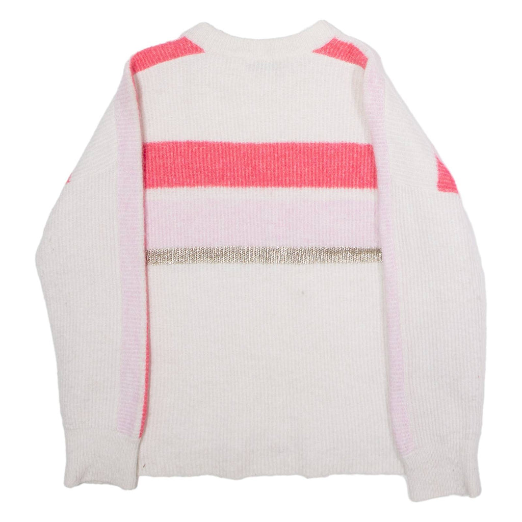 MINT VELVET Womens Patterned Jumper White Crew Neck Tight Knit Wool M
