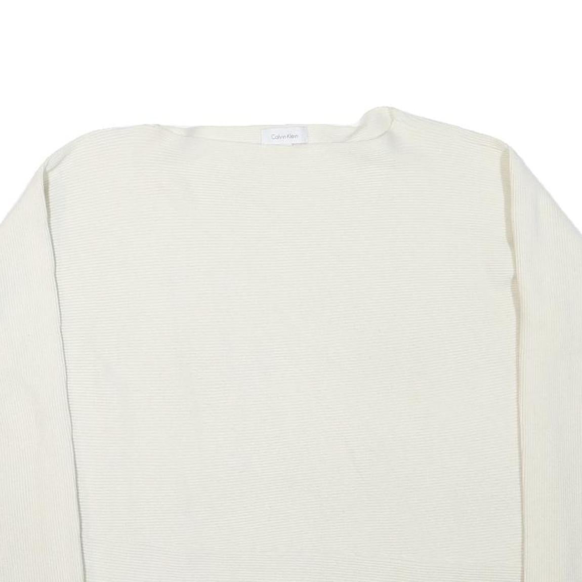 CALVIN KLEIN Womens White Plain Cotton Blend Jumper Crew Neck Basic Knit M