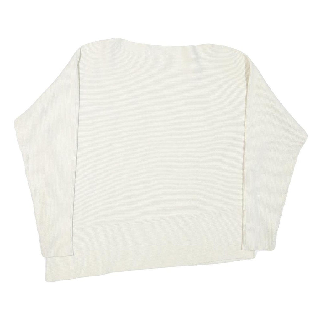 CALVIN KLEIN Womens White Plain Cotton Blend Jumper Crew Neck Basic Knit M