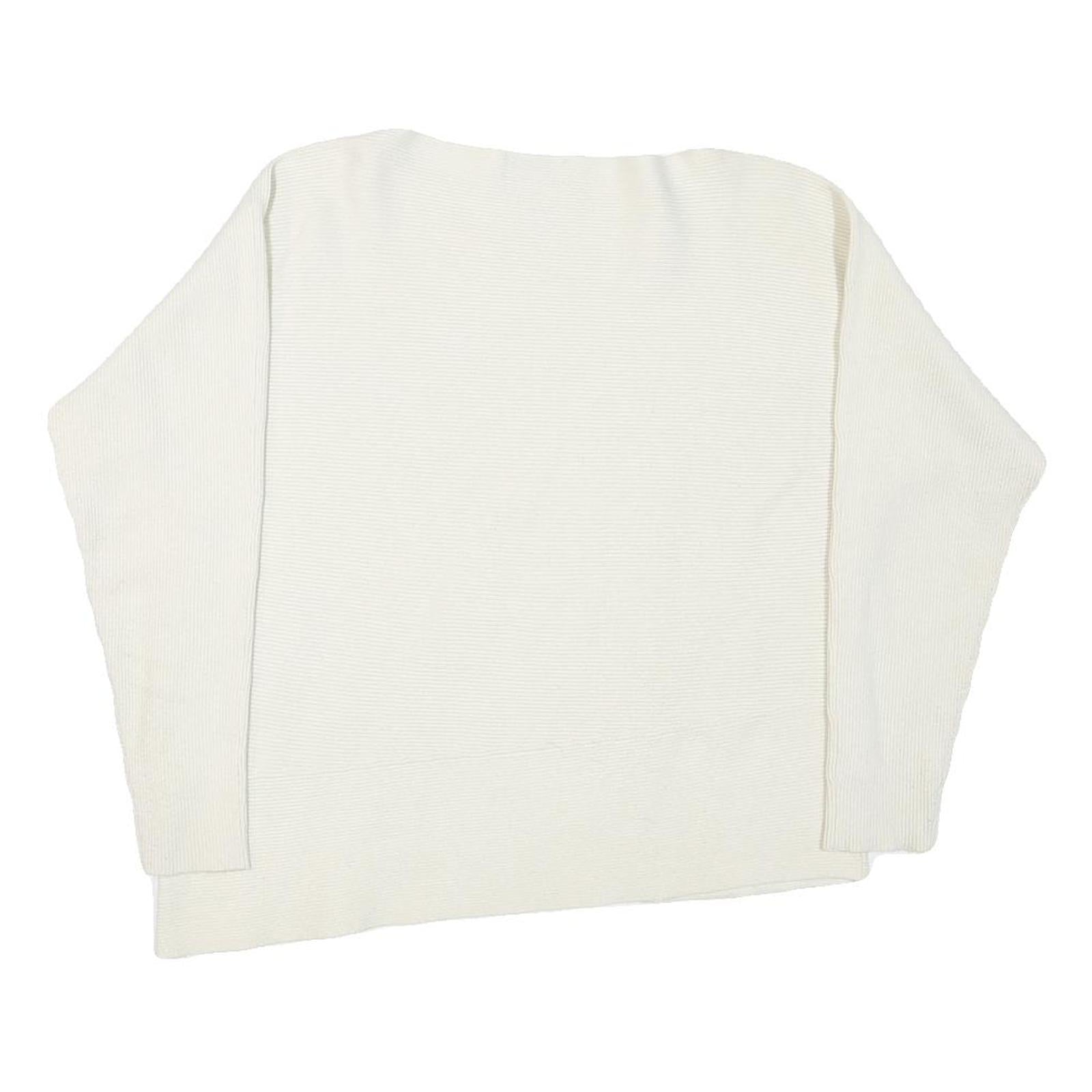 CALVIN KLEIN Womens White Plain Cotton Blend Jumper Crew Neck Basic Knit M