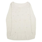 ALF Womens Cream Jumper Floral Embroidered Crew Neck Basic Knit S Stylish