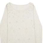 ALF Womens Cream Jumper Floral Embroidered Crew Neck Basic Knit S Stylish