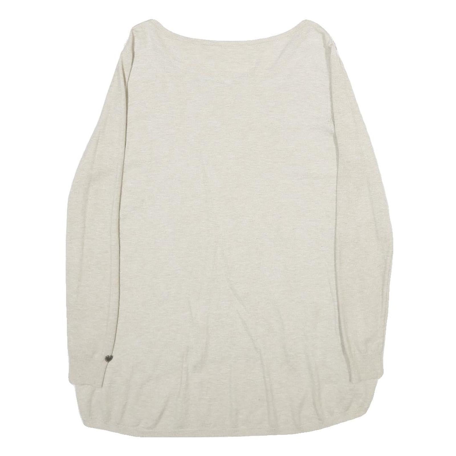 ALF Womens Cream Jumper Floral Embroidered Crew Neck Basic Knit S Stylish