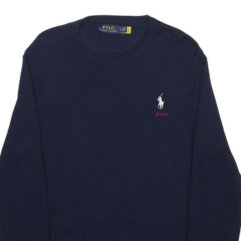 POLO RALPH LAUREN Mens Navy Plain Cotton Crew Neck Basic Knit Jumper L Cotton