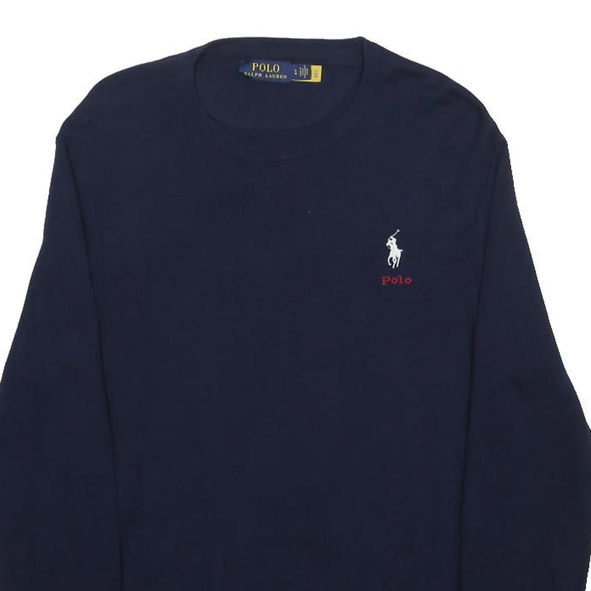 POLO RALPH LAUREN Mens Navy Plain Cotton Crew Neck Basic Knit Jumper L Cotton