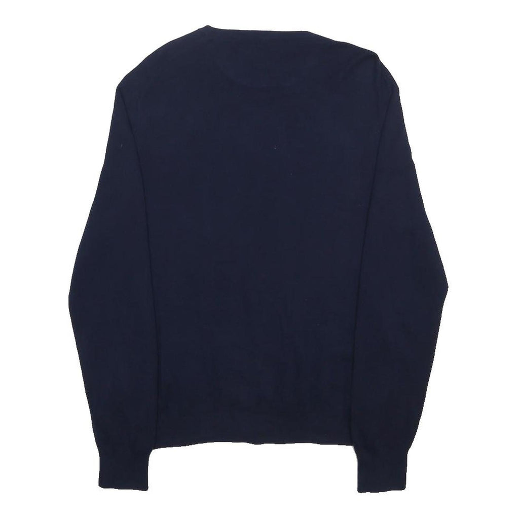 POLO RALPH LAUREN Mens Navy Plain Cotton Crew Neck Basic Knit Jumper L Cotton