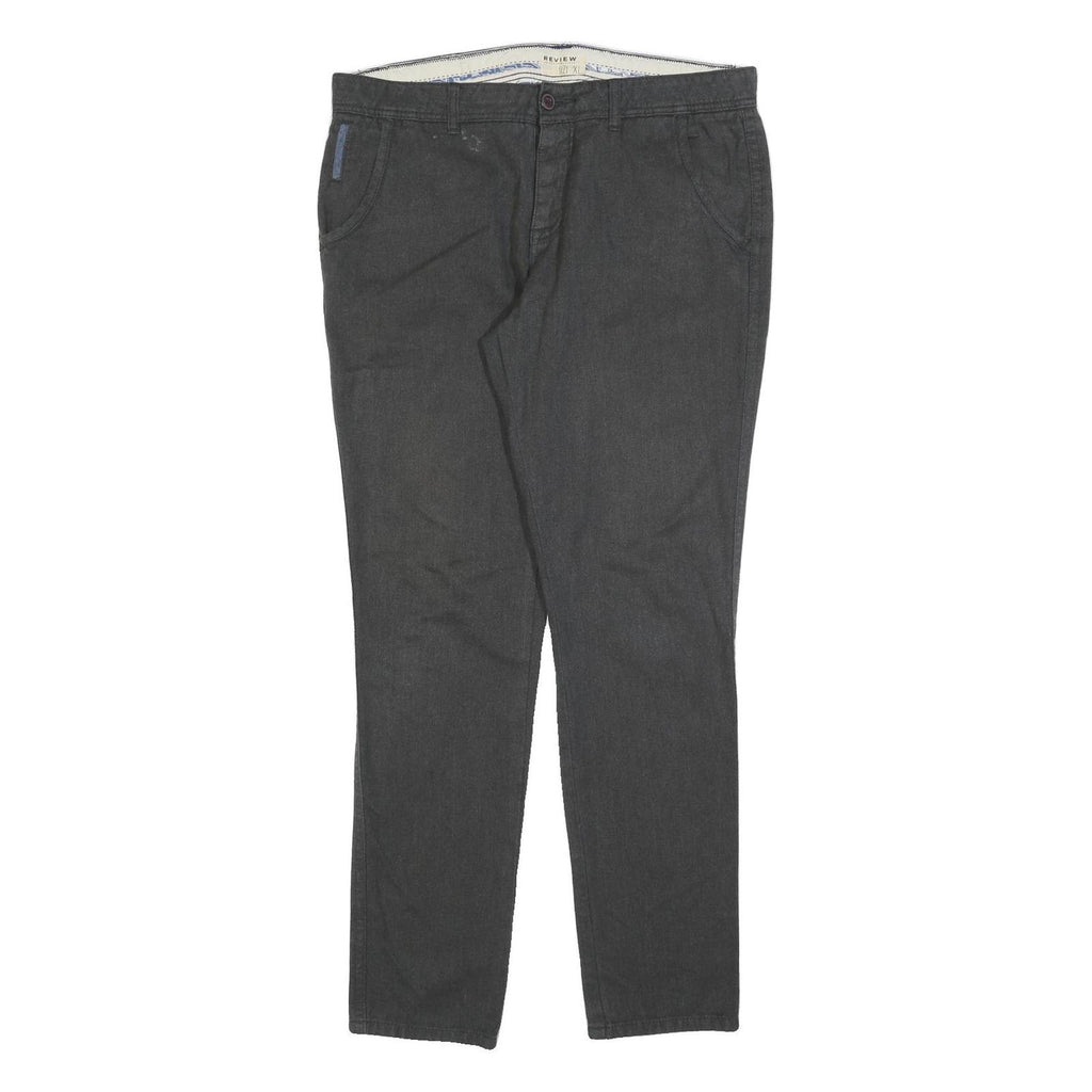 REVIEW Mens Cotton Blend Black Slim Straight Trousers W36 L32 Classic Casual Zip