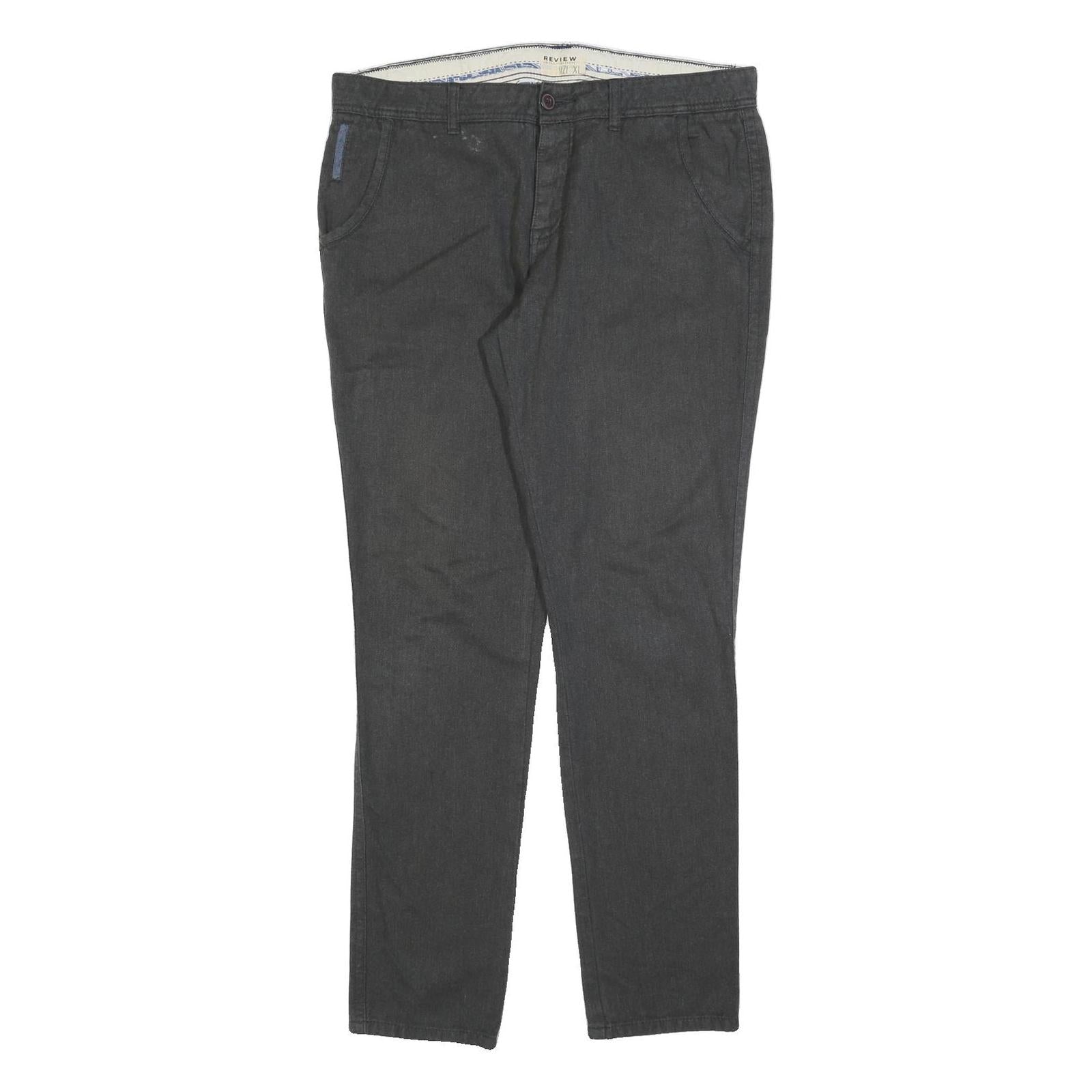 REVIEW Mens Cotton Blend Black Slim Straight Trousers W36 L32 Classic Casual Zip