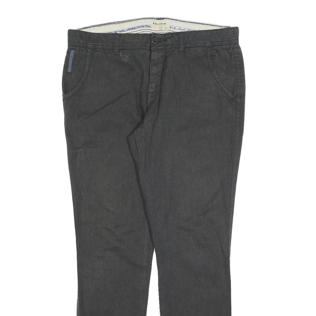 REVIEW Mens Cotton Blend Black Slim Straight Trousers W36 L32 Classic Casual Zip