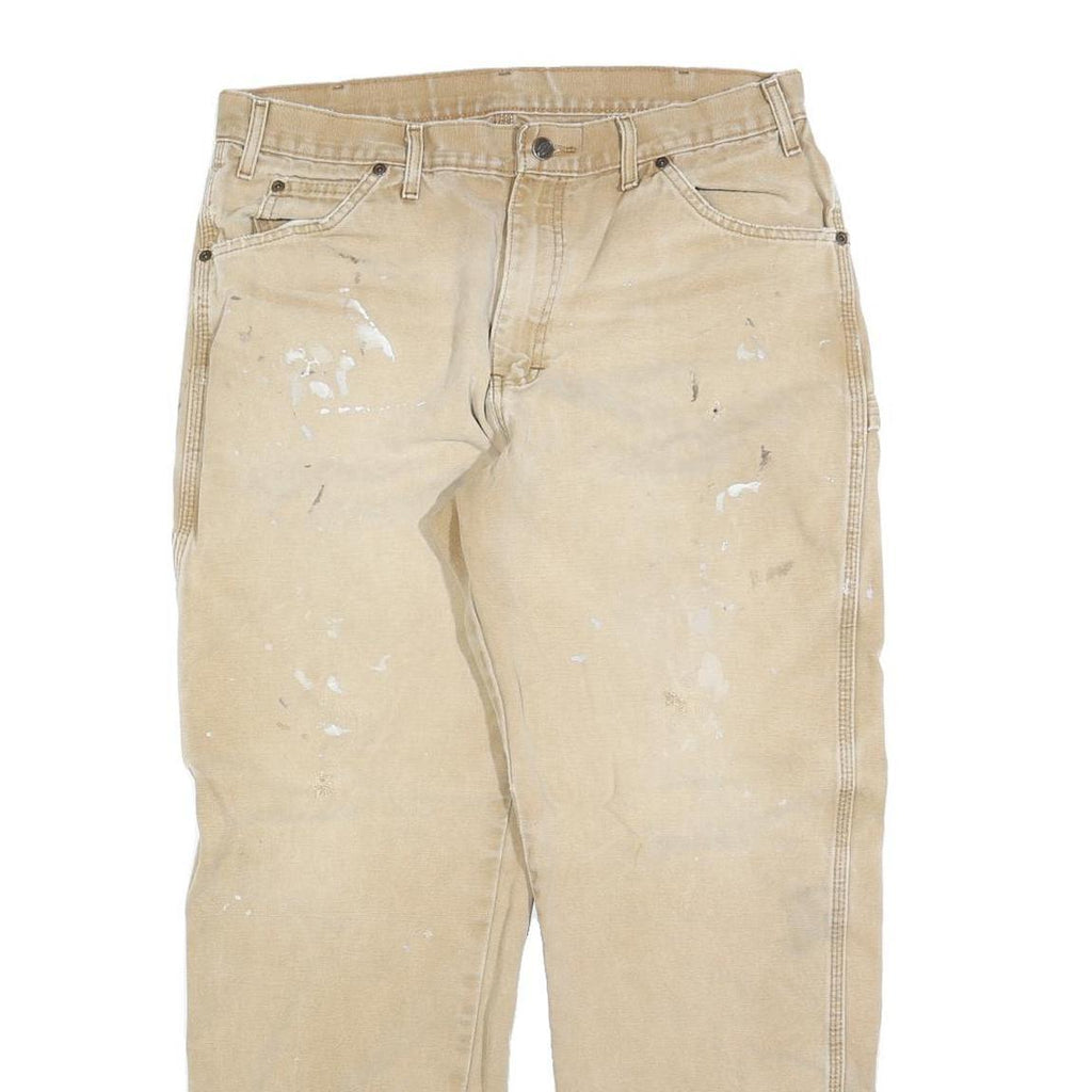 DICKIES Mens Loose Fit Beige Cotton Blend Jeans W34 L30 Workwear Zip Closure