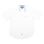 TOMMY HILFIGER Mens White Blue Collar Short Sleeve Shirt M Classic Cotton Casual