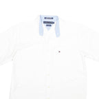 TOMMY HILFIGER Mens White Blue Collar Short Sleeve Shirt M Classic Cotton Casual