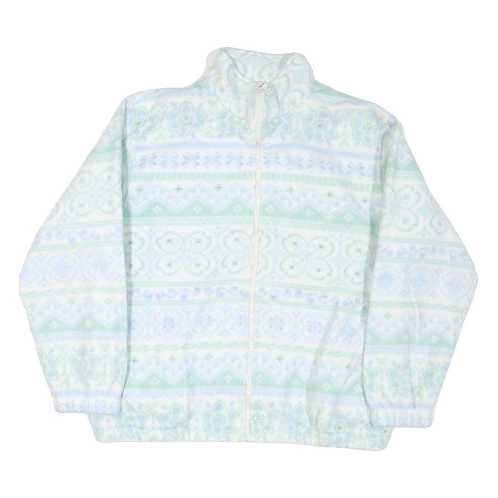 ALFRED DUNNER Womens White & Light Green Fleece Jacket M Polyester Zip Casual