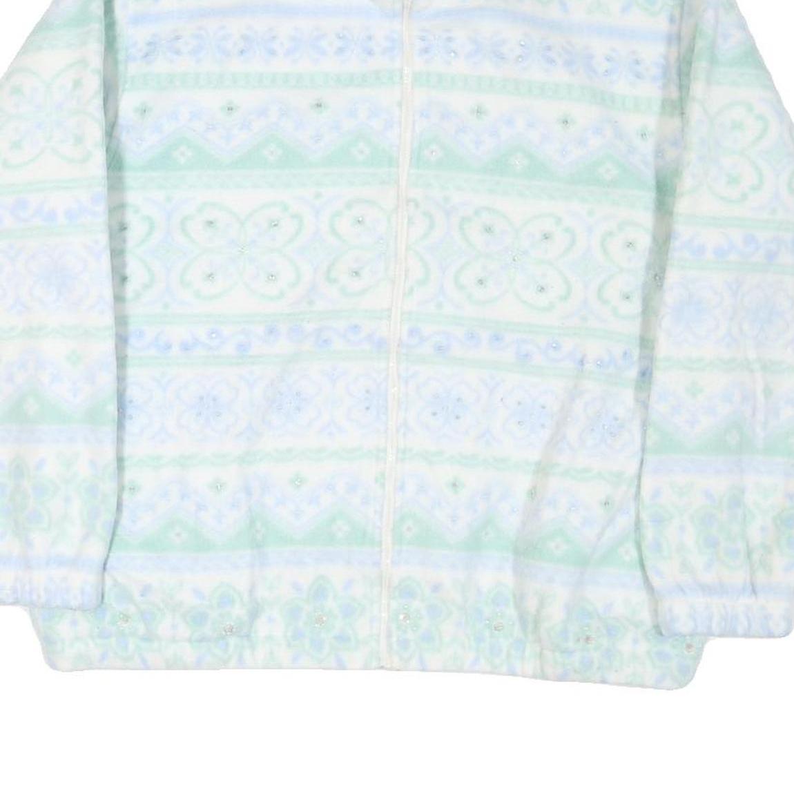 ALFRED DUNNER Womens White & Light Green Fleece Jacket M Polyester Zip Casual