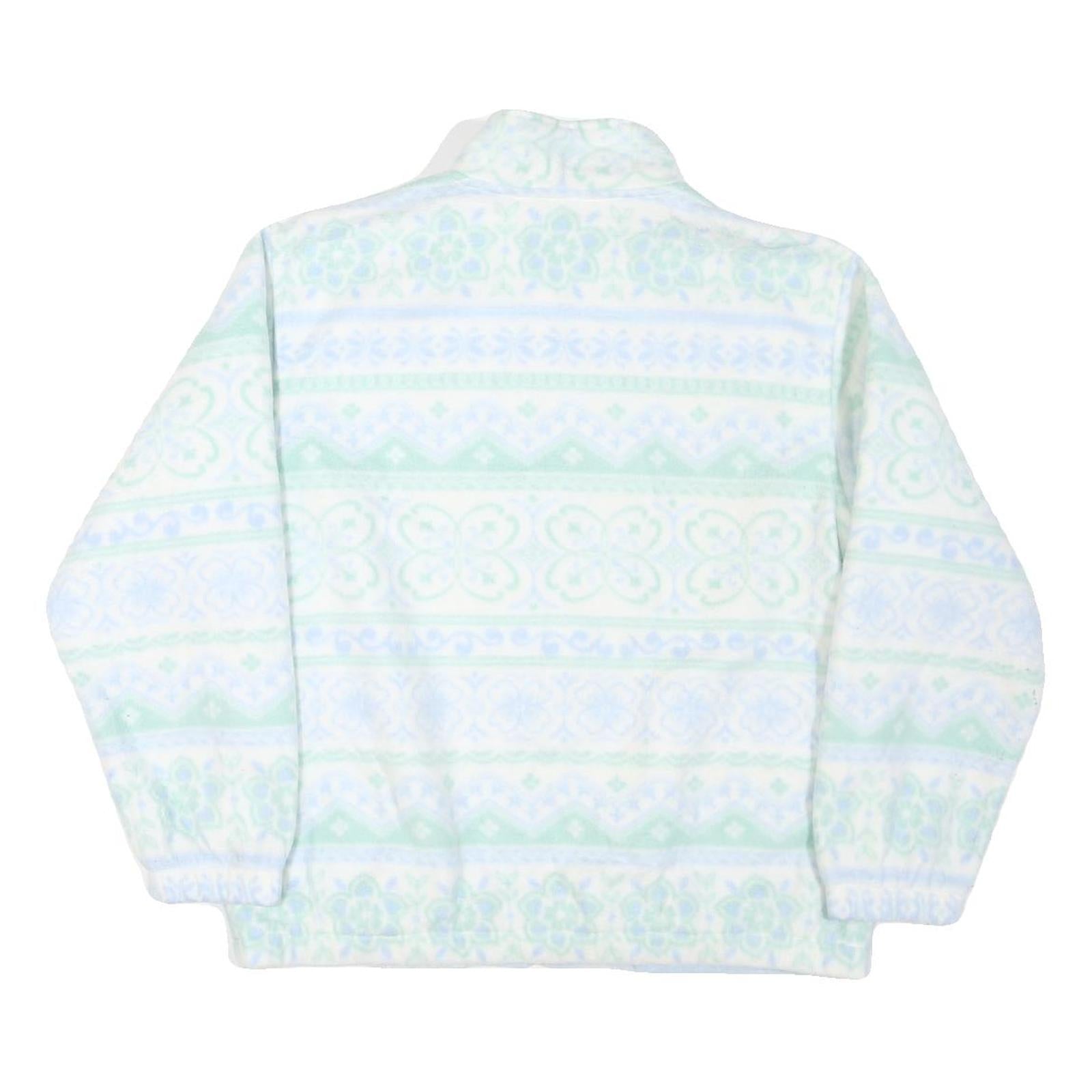 ALFRED DUNNER Womens White & Light Green Fleece Jacket M Polyester Zip Casual