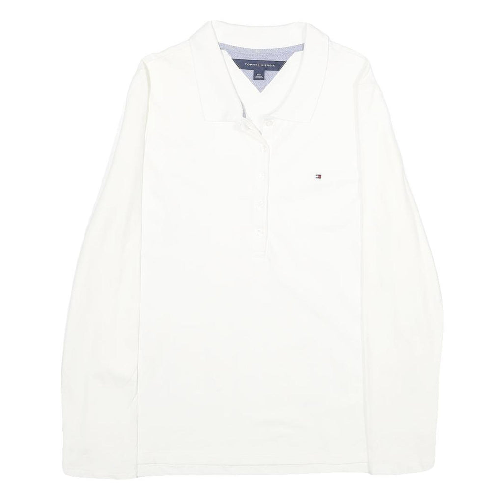 TOMMY HILFIGER Womens White Long Sleeve Plain L Cotton Blend Polo Shirt