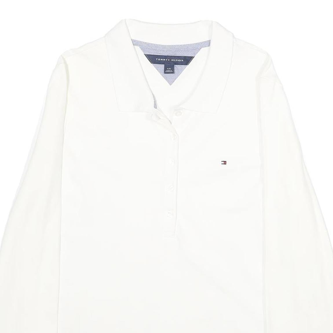 TOMMY HILFIGER Womens White Long Sleeve Plain L Cotton Blend Polo Shirt