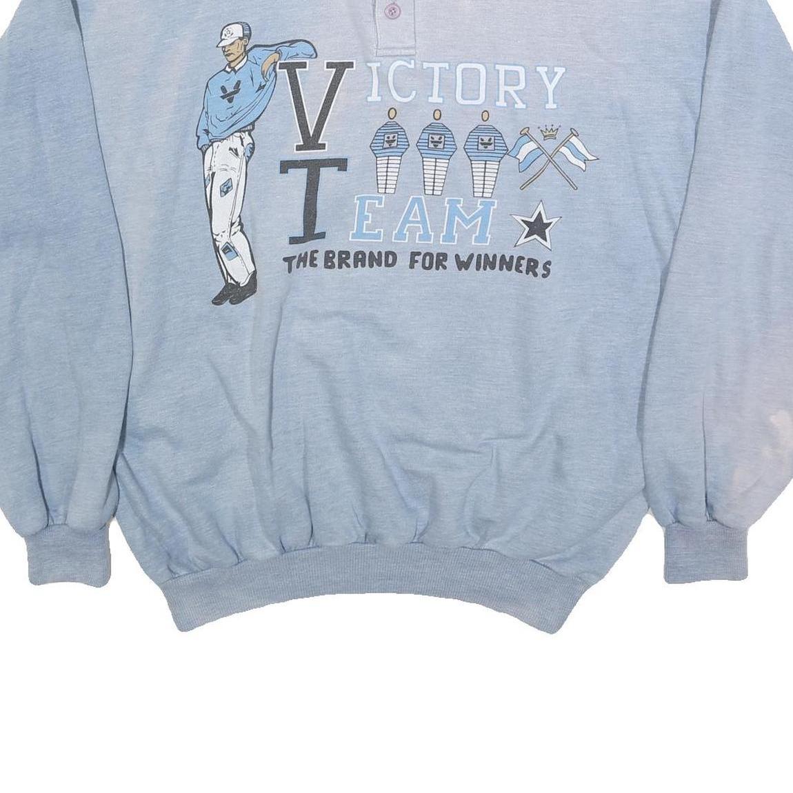 VICTORY TEAM Mens Blue & White Polo Collar XL Cotton Blend Sweatshirt Graphic