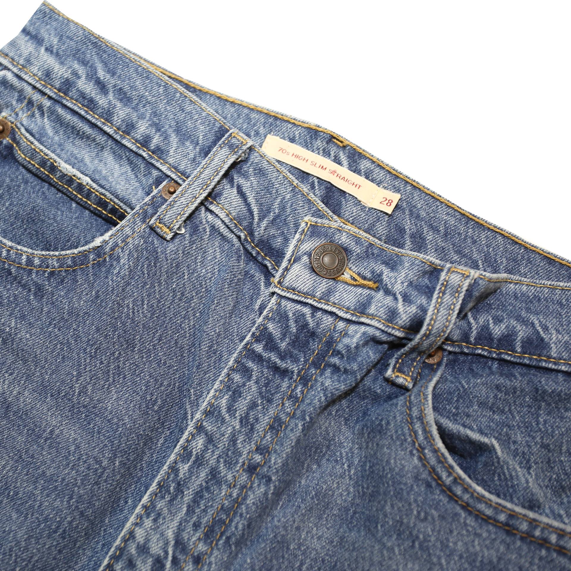 LEVI'S 70S HIGH BIG E Womens Jeans Blue Regular Straight Denim Medium W28 L31