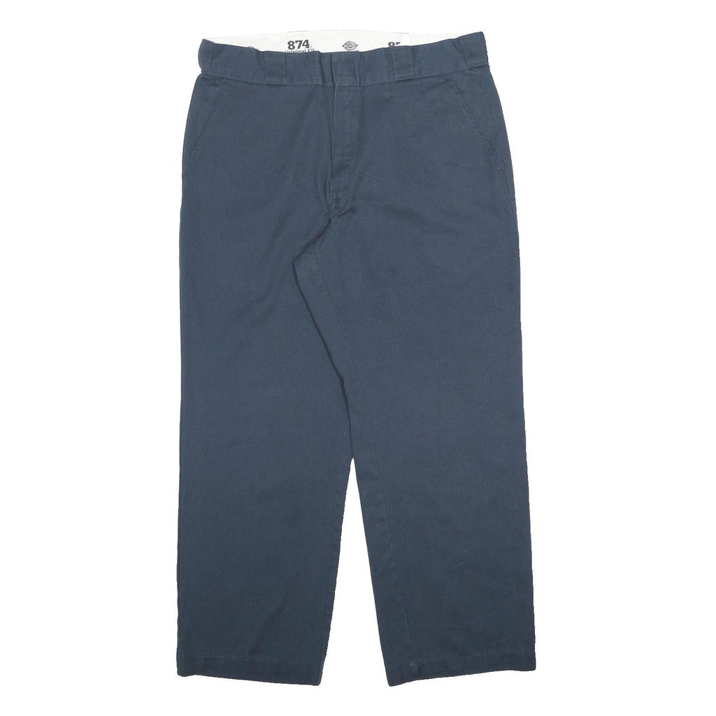DICKIES Mens Dark Blue Regular Fit Straight Leg Trousers W33 L29 Workwear Zip