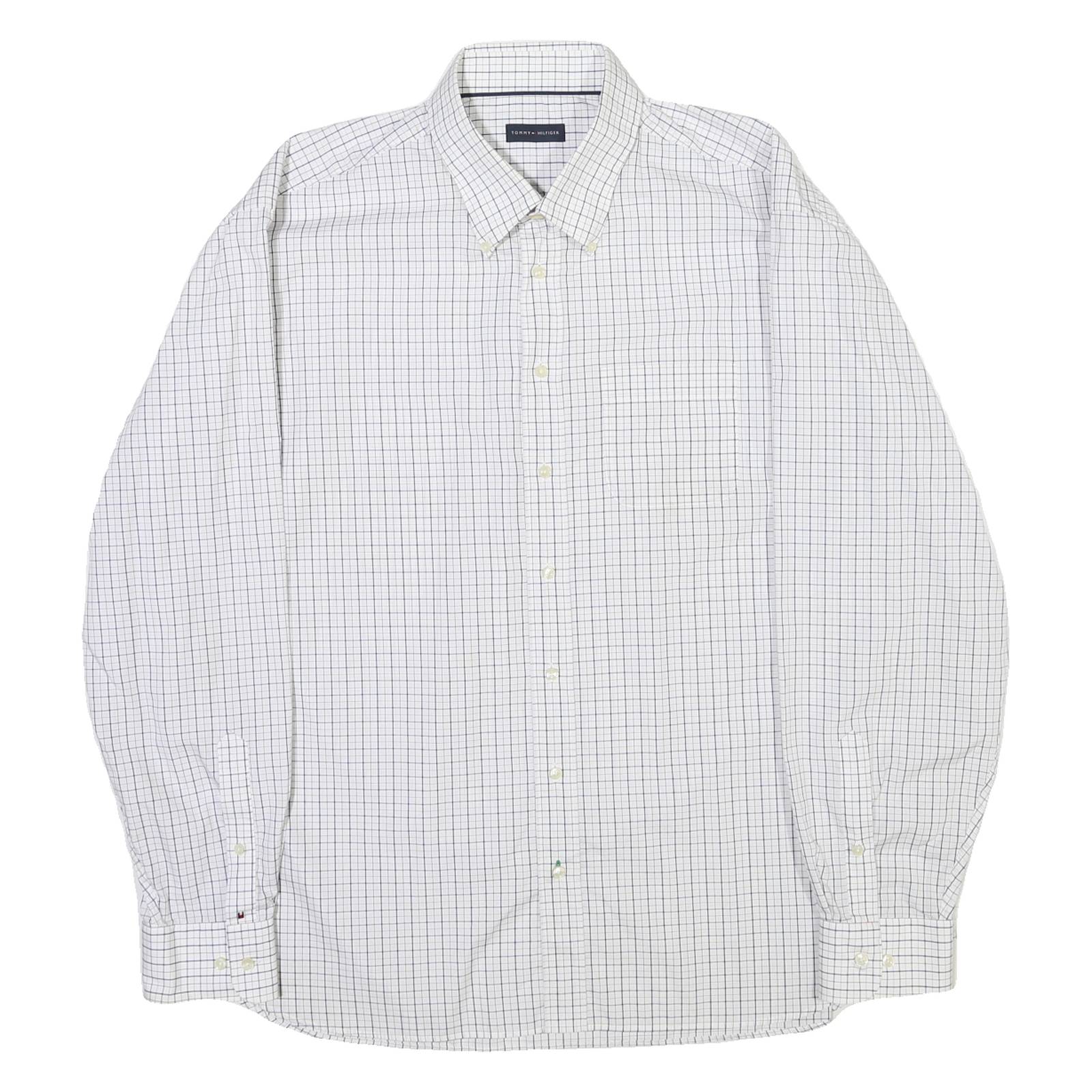 TOMMY HILFIGER Mens White & Blue Checked Shirt XL Button Down Casual Formal
