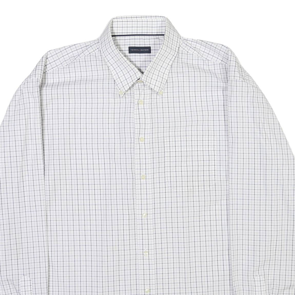 TOMMY HILFIGER Mens White & Blue Checked Shirt XL Button Down Casual Formal