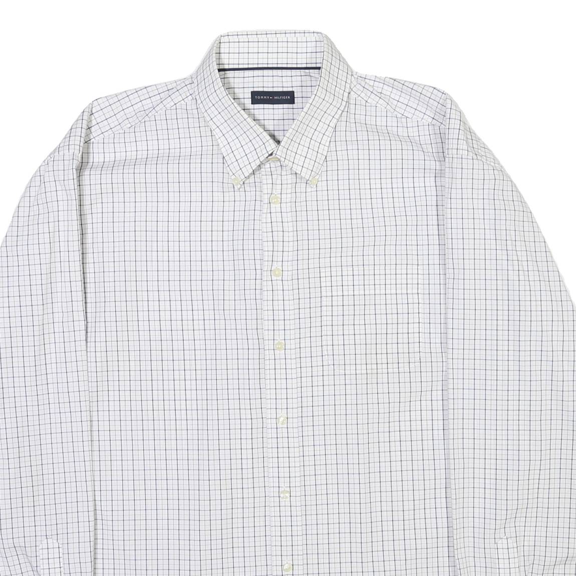 TOMMY HILFIGER Mens White & Blue Checked Shirt XL Button Down Casual Formal