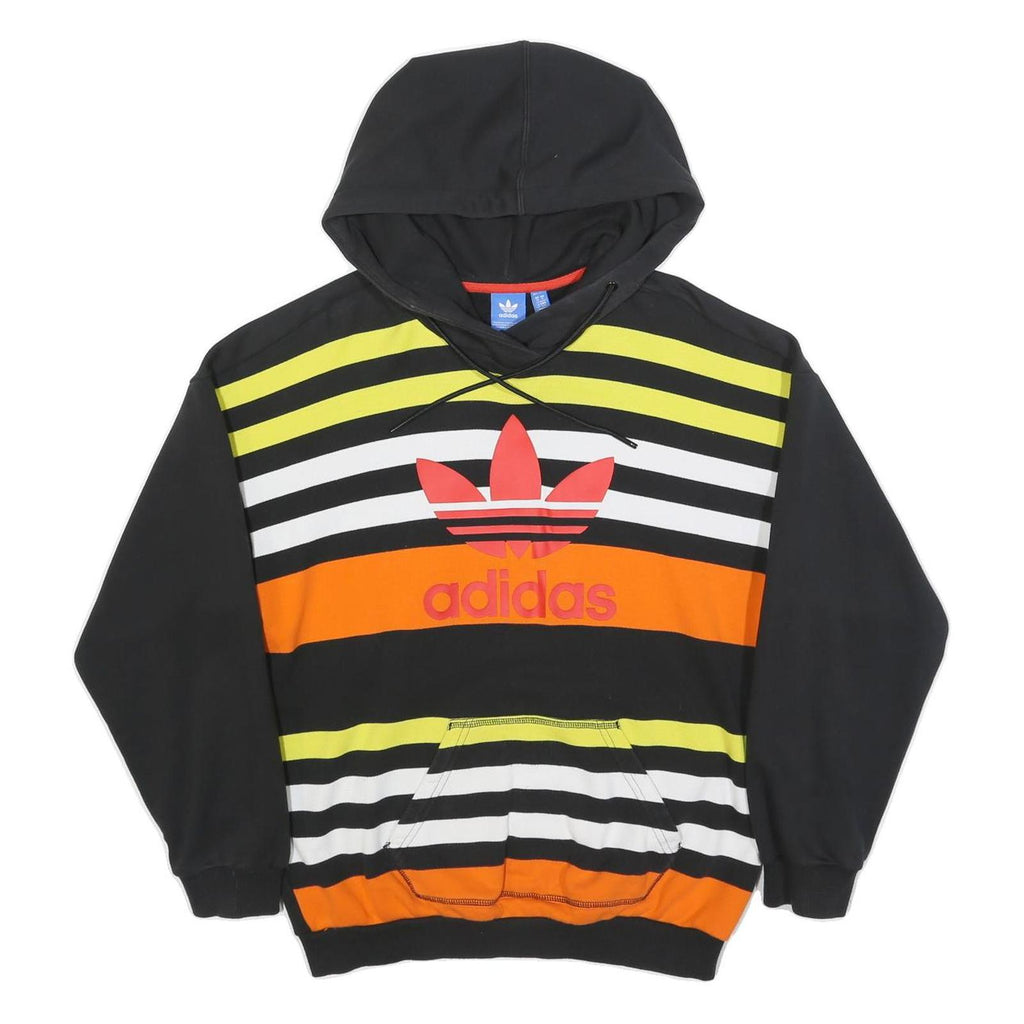 ADIDAS Womens Black Yellow & Orange Striped Hoodie UK 10 Casual Sweatshirt