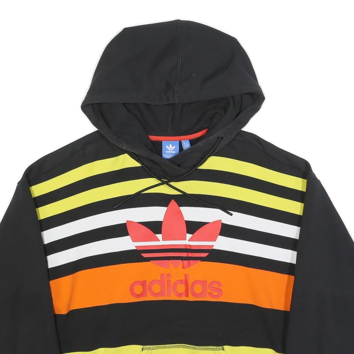 ADIDAS Womens Black Yellow & Orange Striped Hoodie UK 10 Casual Sweatshirt