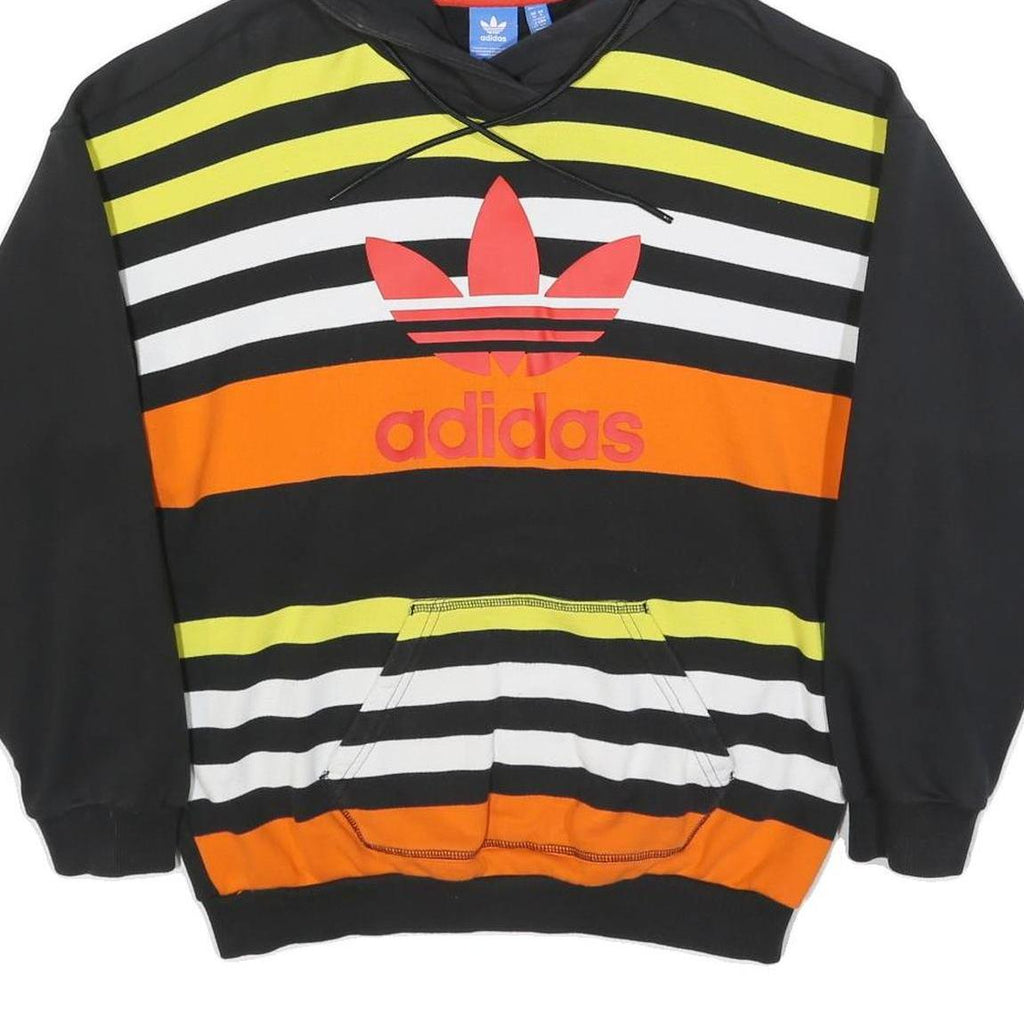 ADIDAS Womens Black Yellow & Orange Striped Hoodie UK 10 Casual Sweatshirt
