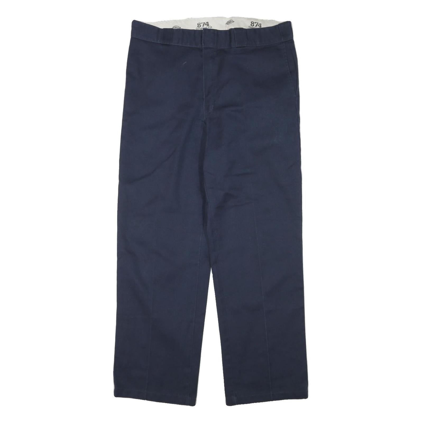 DICKIES Mens Cotton Blend Navy Regular Fit Straight Leg Trousers W34 L30