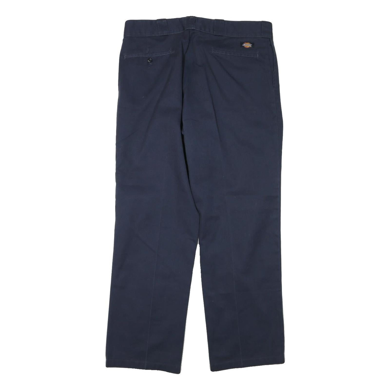 DICKIES Mens Cotton Blend Navy Regular Fit Straight Leg Trousers W34 L30