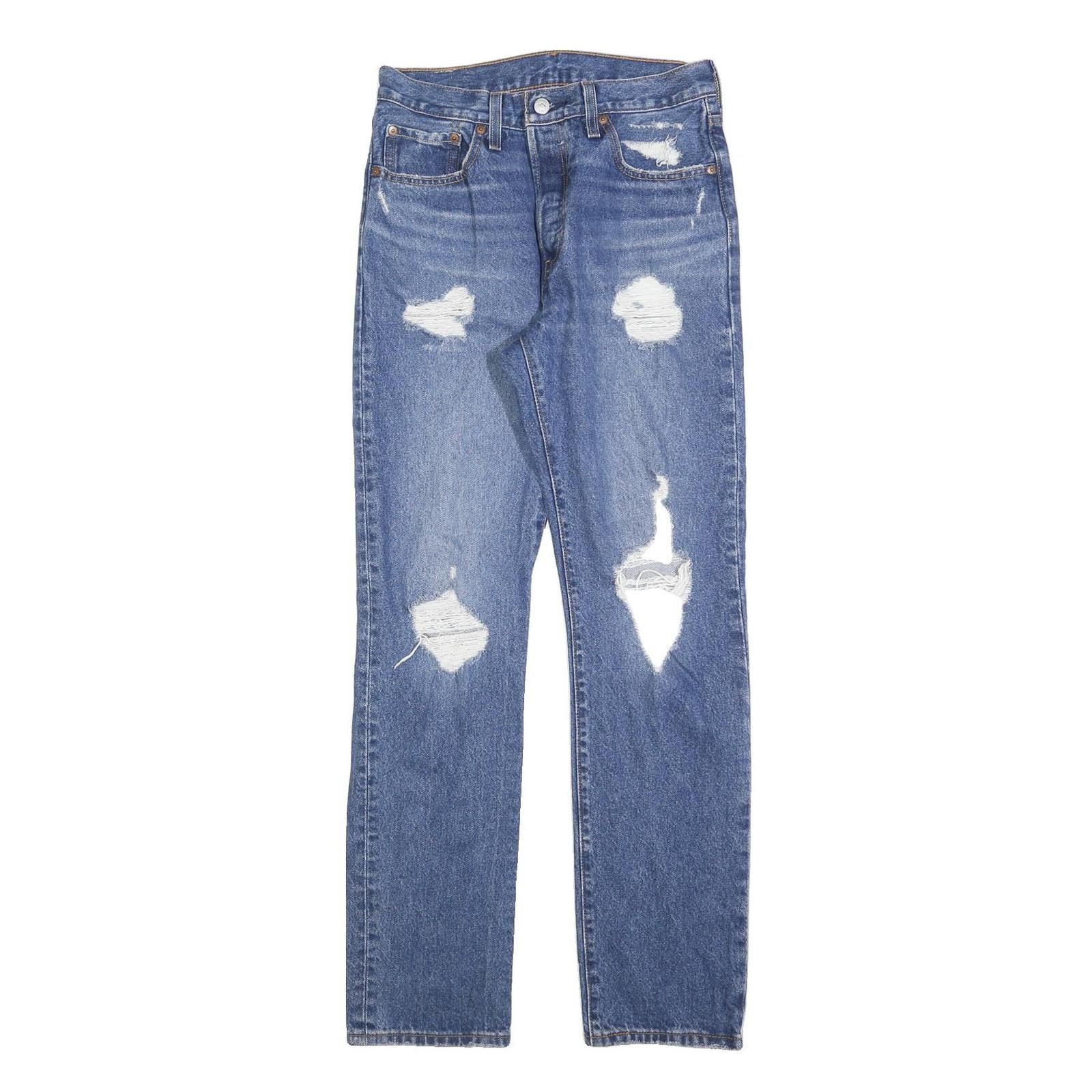 LEVI'S 501 Womens Jeans Blue Regular Straight Denim Medium W27 L32 Distressed