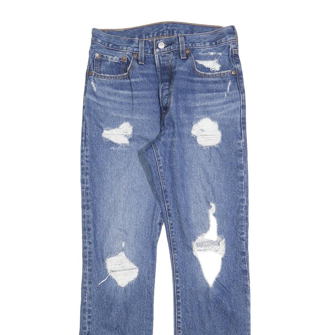 LEVI'S 501 Womens Jeans Blue Regular Straight Denim Medium W27 L32 Distressed