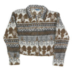 AIRPORT Womens Brown & Grey Fleece Zip Jacket S Patterned Winter Warm