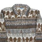 AIRPORT Womens Brown & Grey Fleece Zip Jacket S Patterned Winter Warm